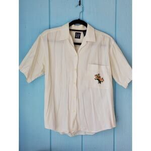 Vintage Gap Floral Embroidery 100% Cotton Soft Button Down White Top Shirt sz. M